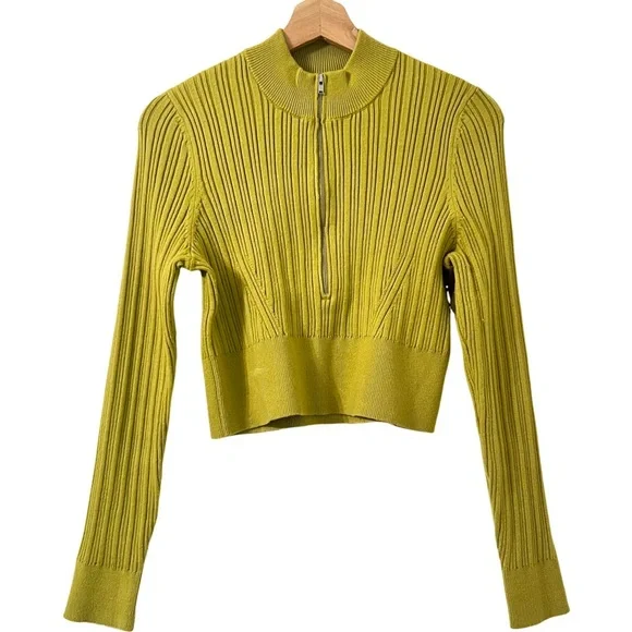 🛑SOLD ANTHROPOLOGIE MAUVE Leila Half Zip Sweater in Lime Green - Picture 5 of 9